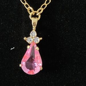 Avon Pink Teardrop Necklace with Gold Chain
